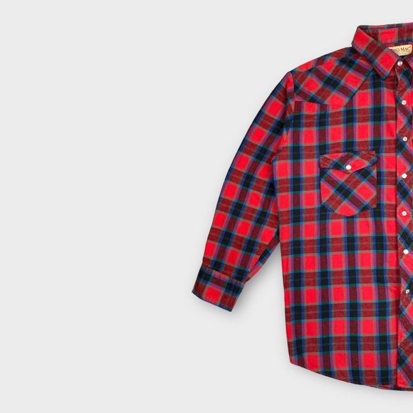 VTG Big Mac Men's Large Tall Plaid Flannel Shirt Pearl Snap Button Long Sleeve - Picture 3 of 9